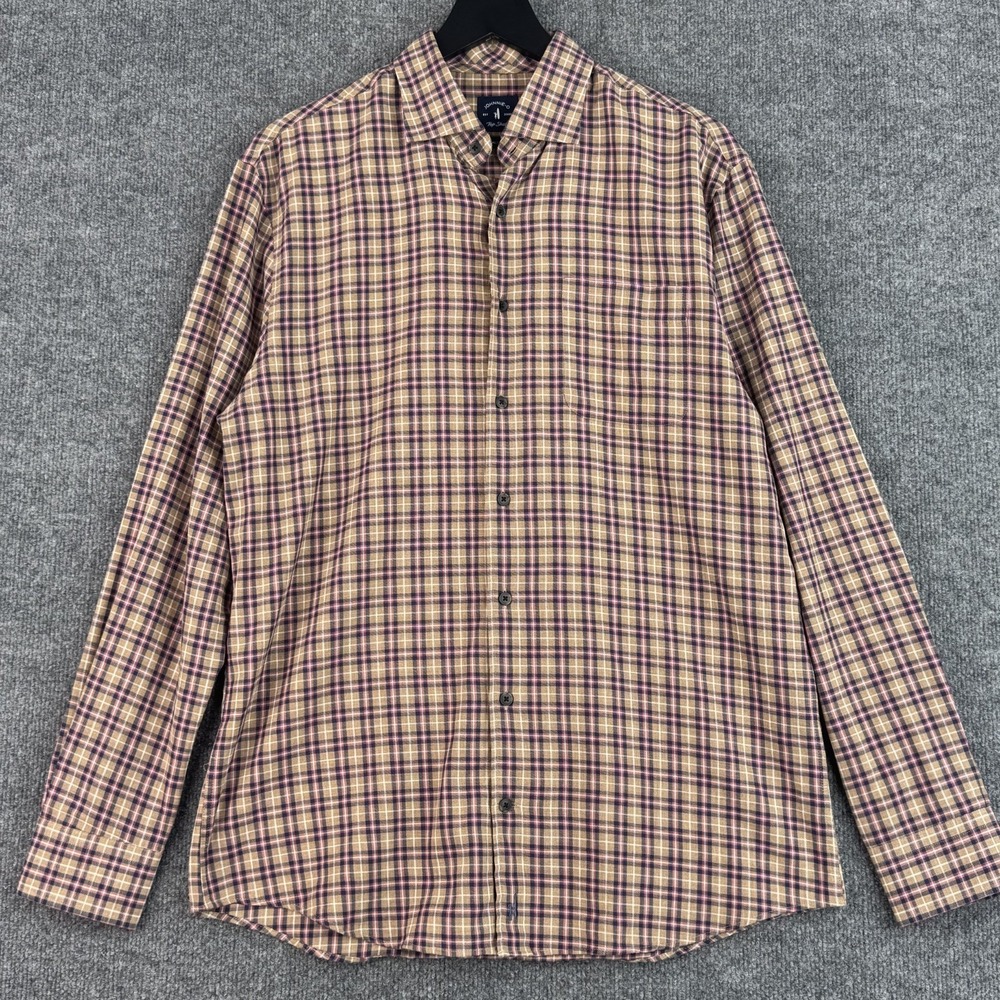 Johnnie-O Top Shelf Button Up Shirt Mens M Brown Plaid Casual Preppy Long Sleeve